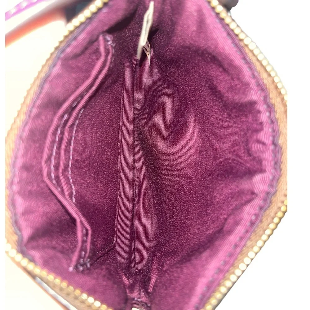 COACH F64233 Signature Coated Canvas Corner Zip Wristlet Purple Stripe